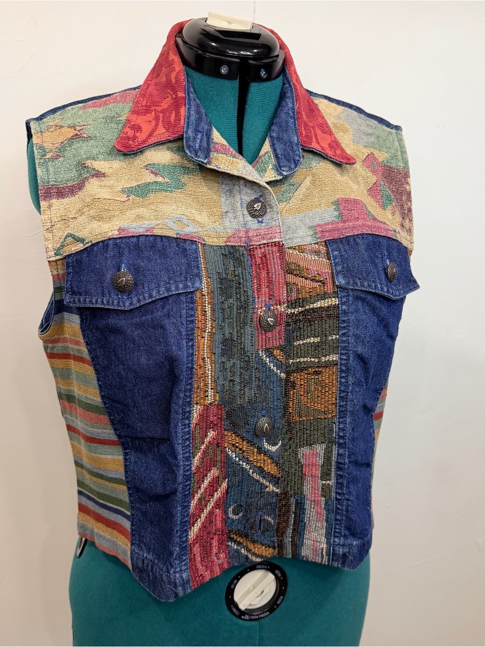 90s Vintage Fabric and denim vest.